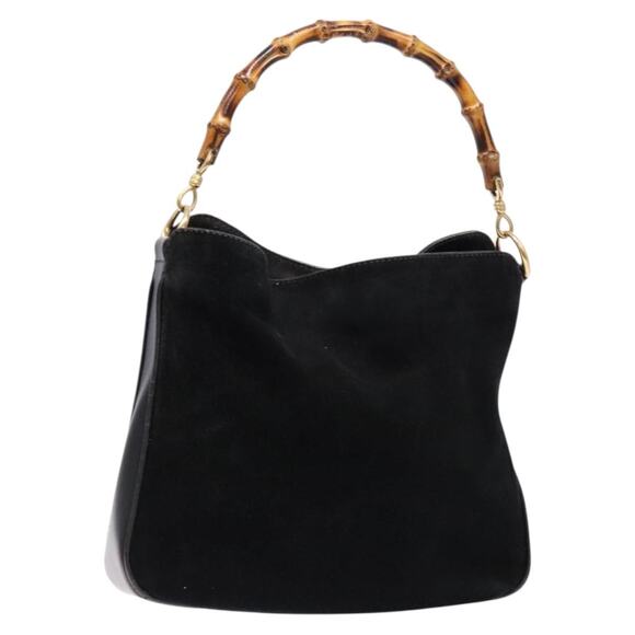 GUCCI Bamboo Hand Bag Suede Black Gold 001 1638 001 1638 - Picture 1 of 16